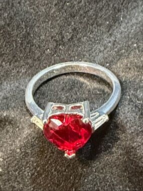 Charter Club Heart-Shaped Red Crystal Ring - Silver Plated